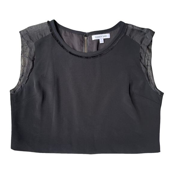 Elizabeth and James Black Sleeveless Sheer Silk Trim Blouse Crop Top - Large - Picture 2 of 12